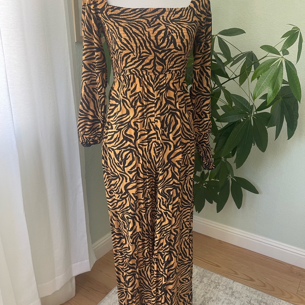 Anthropologie x Kachel - Zebra Print Jumpsuit in Black and Tan